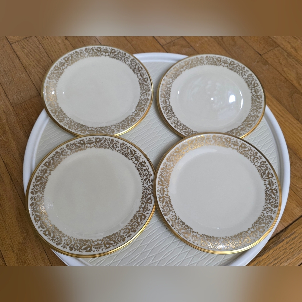 Lenox Tuscany Set of 4 8" Salad Plates Gold Scrolls Birds